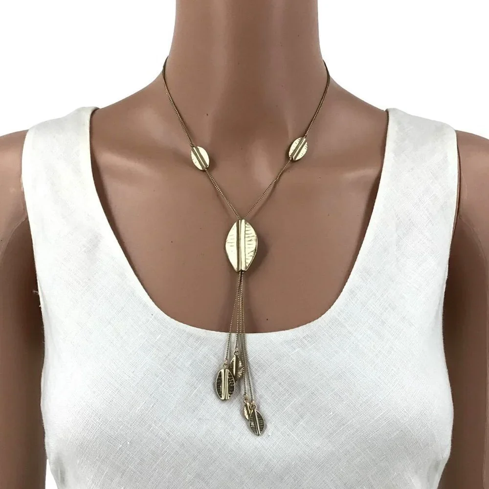 Boho Slider Necklace Gold Tone Leaf Shaped Petals